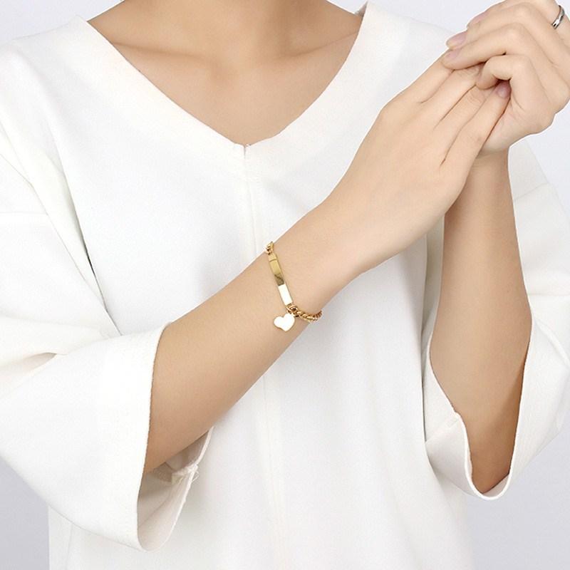 Personalized Engrave ID Name Bracelet For Women Customized Stainless Steel Chain Link Silver Bracelet Heart Bangle Jewelry 8mm