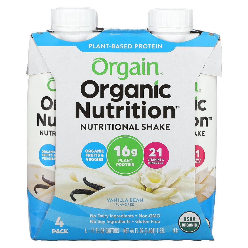 Orgain Organic Nutrition, Nutritional Shake, Vanilla Bean Flavor, 4 Packs, 11 Fl Oz (330 Ml) Each