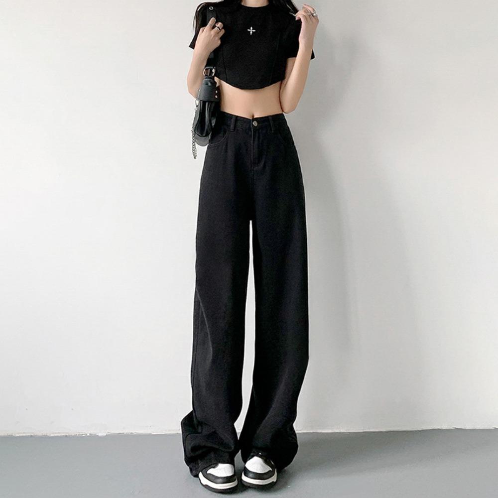Персонализированные универсальные джинсы прямого кроя 2025 новая высокая улица весна и осень свободная драпировка с высокой талией широкие джинсы