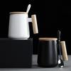 500ML Vintage Wooden Handle Ceramic Coffee Mug with Lid Porcelain Tea Milk Cup Drinkware Gift for Couple Office