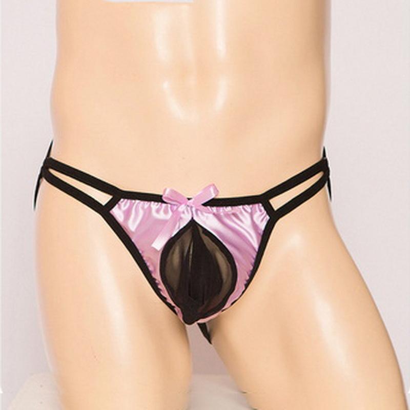 Men's Sexy Hollow Out Thong Lace Panties Bowknot Erotic Spandex Underwear Open Butt Briefs G-String Penis Pouch Underpants