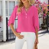 Women's New Summer Casual Mid-sleeve Solid Color V-neck Button Top