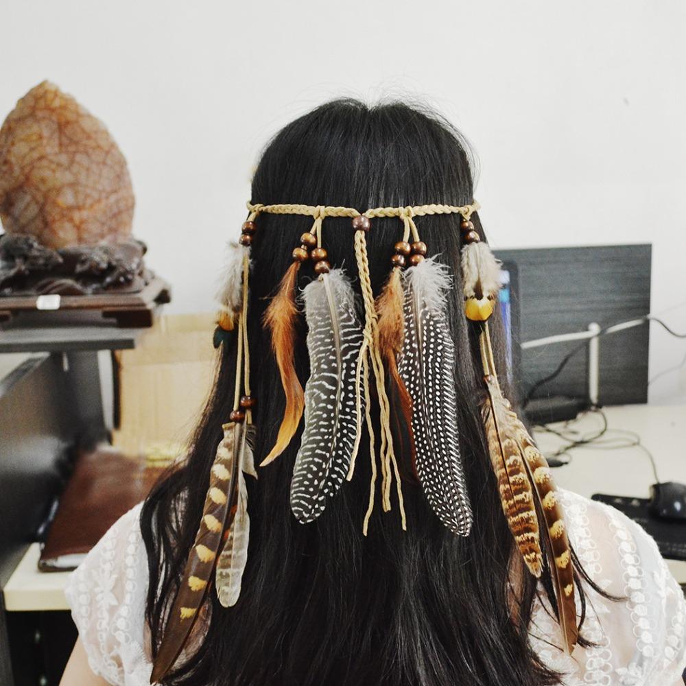New Indian Hair Rope Boho Tassel Feather Tassel Headband Hippie Rope Tribal Hair Rope