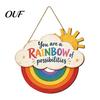 Positive Quote Wood Sign Boho Rainbow Sun Welcome Door Sign, Wall Hanging Plaque Ornaments with Inspirational Quote, Colorful Hanger for Bedroom,
