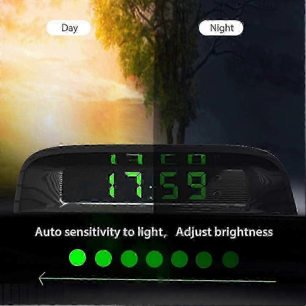 Car Clocks with Night Display Thermometer Auto Internal Stick-on Digital Watch Solar Powered 24-Hour Car Clock