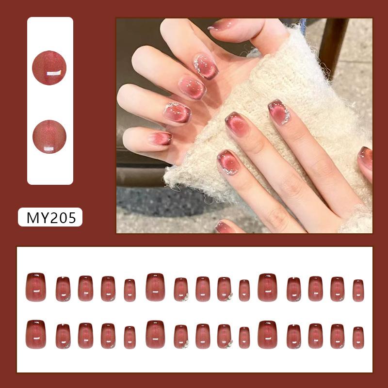 Baijiu red moonlight cat eye French flash versatile ins wind removable nail art pieces, wearing 30 pieces of nail