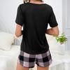 Women's Graphic Pajamas Sets Crew Neck Short Sleeve Top Plaid Shorts Sleepwear Set Summer Two-Piece