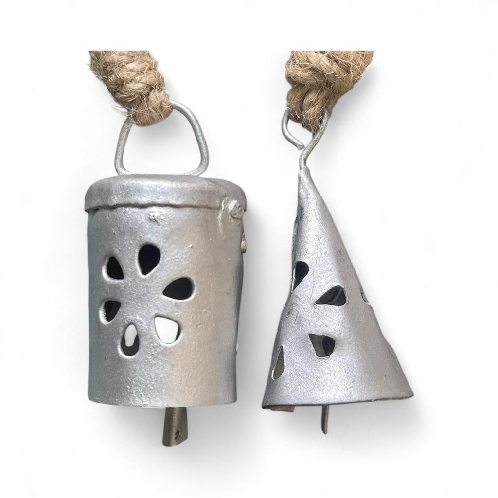 Set of 10 Handmade Vintage Silver Iron Bells for Farmhouse Christmas Decor, Boho Crafts, and Rustic Witch Bell Displays