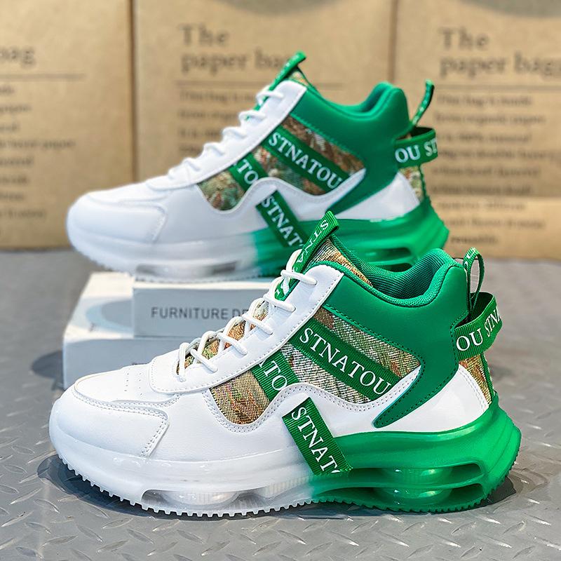 Мода 2024 Новые дышащие спортивные кроссовки с высоким верхом для мужской трендовой повседневной обуви с мягкой подошвой и высокой высотой, молодежные кроссовки для бега