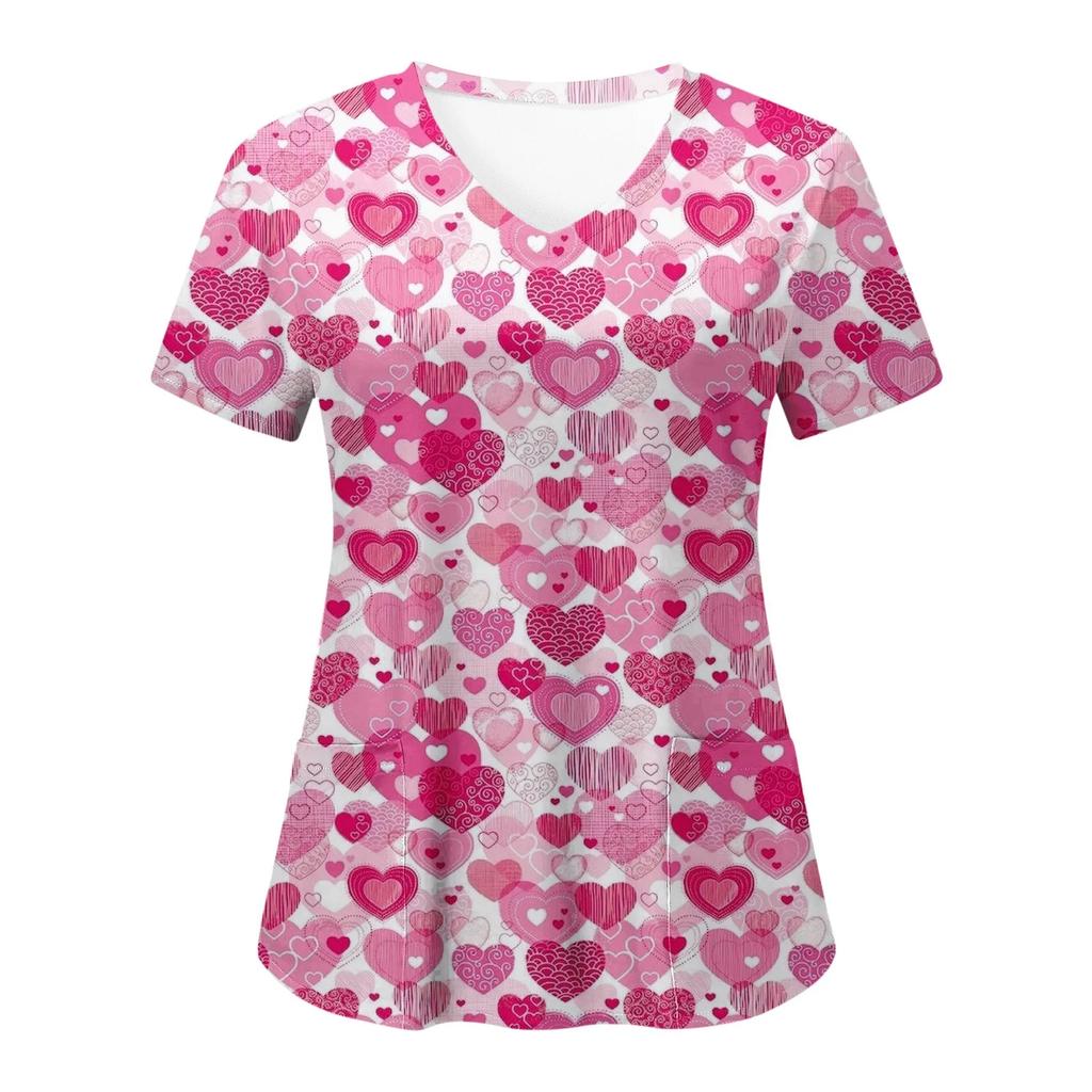 Женская цветочная форма для медсестер, женская униформа с коротким рукавом и V-образным вырезом, медицинская форма для медсестер, блузка, топ, униформа