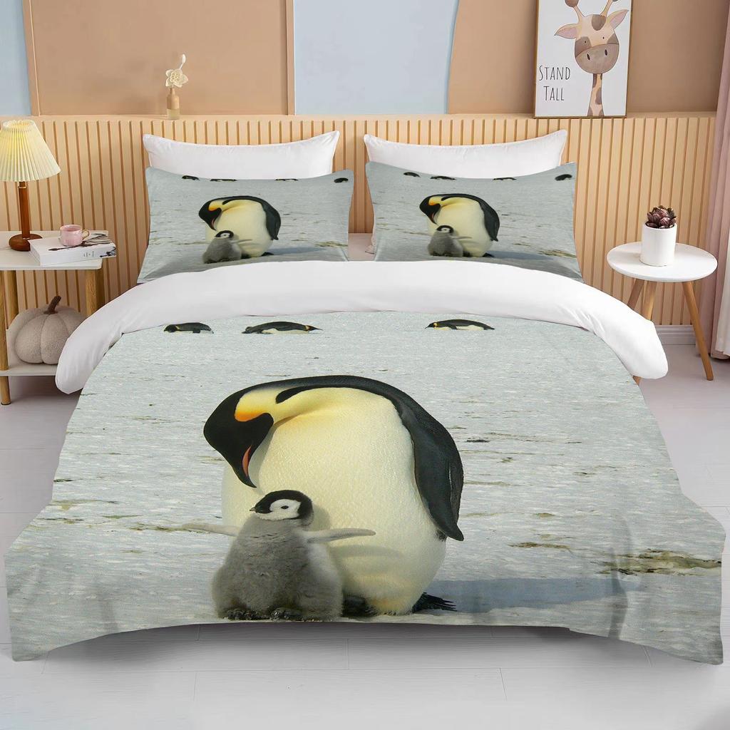 Cute Penguin Bedding 3 Piece Set King Size Double Bed Bedding Set Microfiber or Polyester Duvet Cover Set Kids Bedroom Bed Set