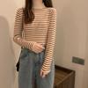Весенне-осенняя новая облегающая трикотажная базовая рубашка с полувысоким воротником и контрастными полосками с длинным рукавом