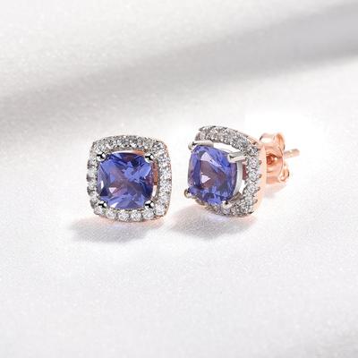 Серьги-гвоздики из стерлингового серебра 925 пробы, созданный танзанит, драгоценный камень, нежные серьги-гвоздики для женщин, роскошные ювелирные изделия, покрытие розовым золотом