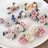 Fashionable Porcelain Rose Studs Earrings for Women Vintage Florals Ceramics Jewelry with Multiple Color Designs