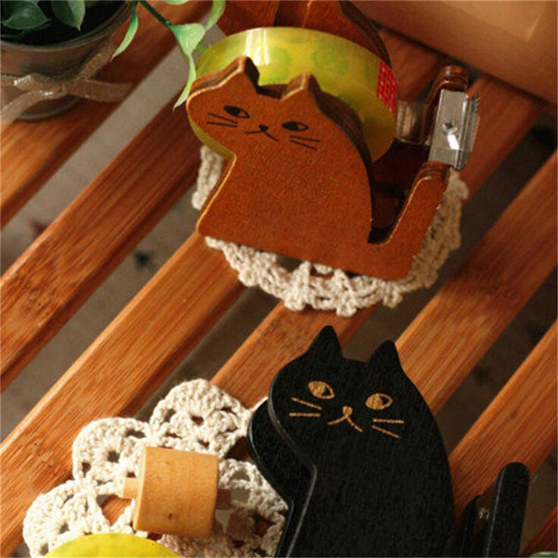 Забавный милый кот в форме деревянного диспенсера для скотча, диспенсер для скотча/резак для скотча