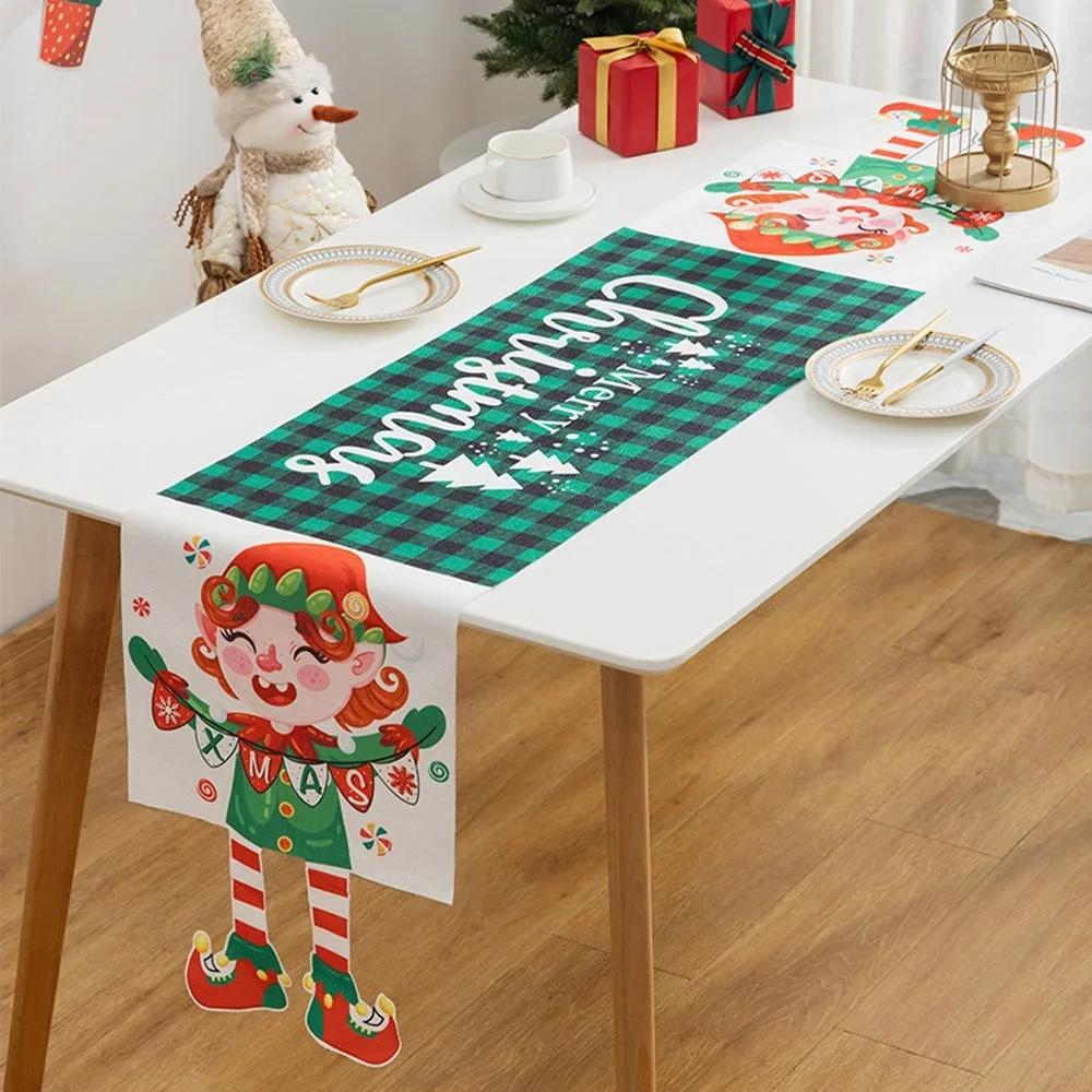 Мультяшная ткань Рождественская скатерть Рождественский орнамент Navidad Table Runner Многоразовый Рождественский флаг для стола Рождество