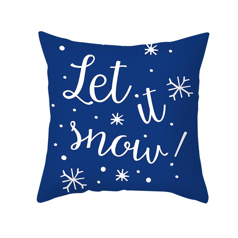 Blue Christmas Cushion Cover Merry  Elk Snowflake Print Pillowcase Sofa Ornament Home Decoration New Year Gift 45x45cm