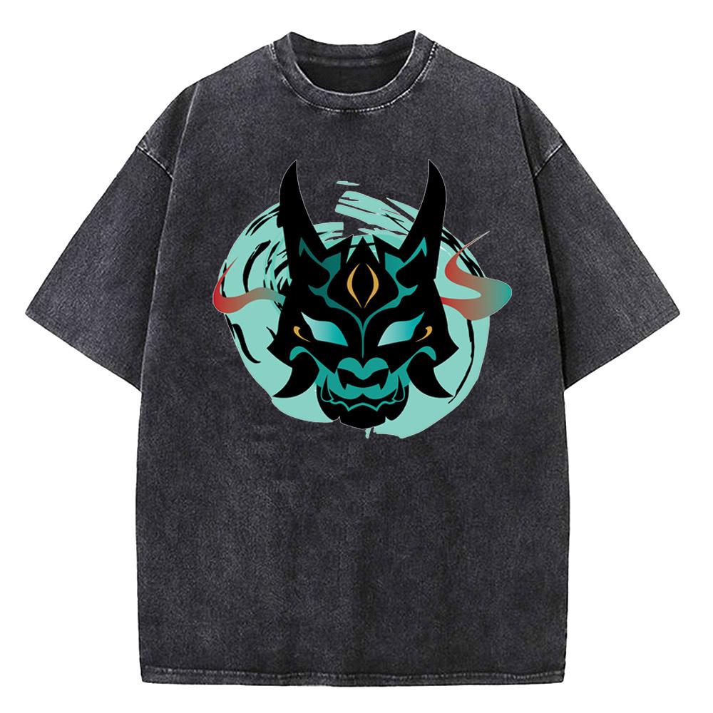 Genshin Impact Washed T Shirt Cotton High Quality Men University Hip Hop 80s Pop Culture T Shirt Classic Kawaii Anime Retro