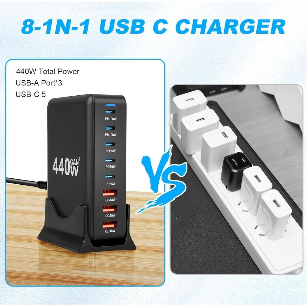 НОВОЕ 440 Вт Gan Fast Charge 3.0 USB Type C быстрое зарядное устройство мобильное 8-портовое 5C 3A PD зарядное устройство удобное для переноски планшета зарядное устройство для телефона