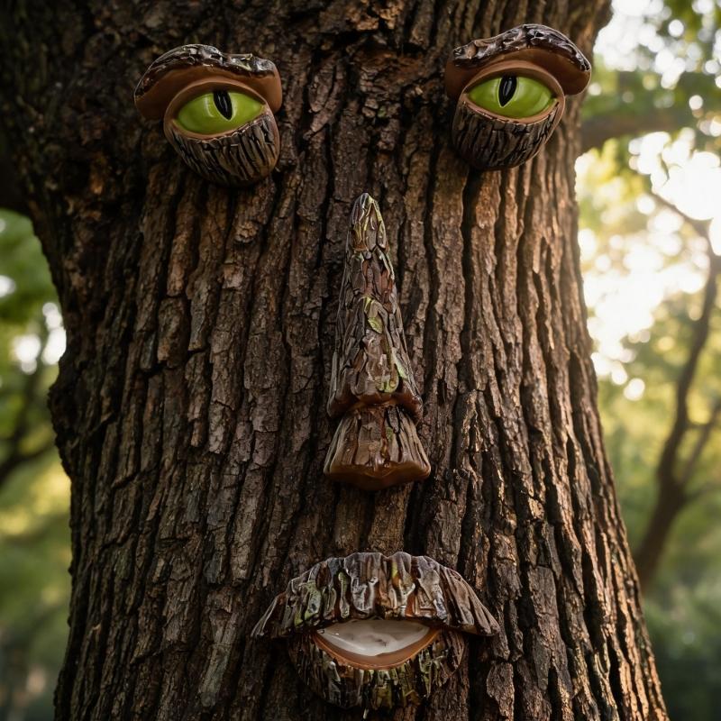 Outdoor Tree Face Whimsical Sculpture Set For Garden Decoration With Funny Looks