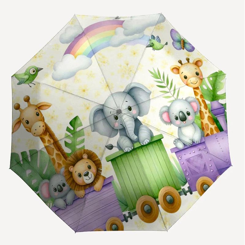 1pc train animals Automatic Open/Close Umbrella Compact Folding Umbrella with 8-Rib Shaft for Women/Men, Elegant Birthday1316S