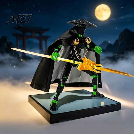 Posable Joints Swordsman Figure Chinese Action Figure, Multi-Joints Movable Cloak Man Model with Accessories, 3D Printed Articulated Bamboo