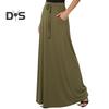 Женская макси-юбка с регулируемой завязкой, высокой талией, однотонная длинная юбка с карманами, повседневная рабочая юбка