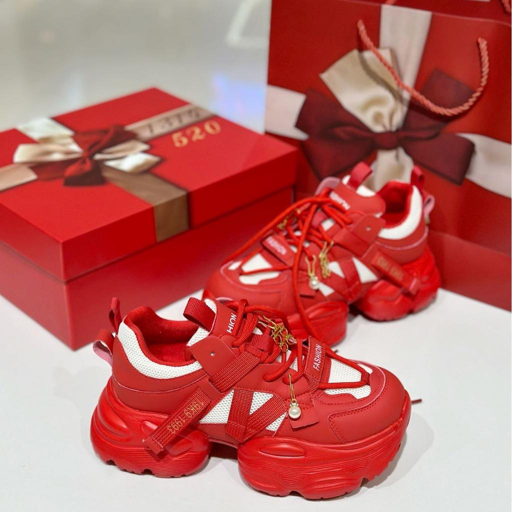 Daddy shoes women's shoes ins tide 2025 small 5CM foam thick-soled red sports and leisure wedding shoes retro trendy brand