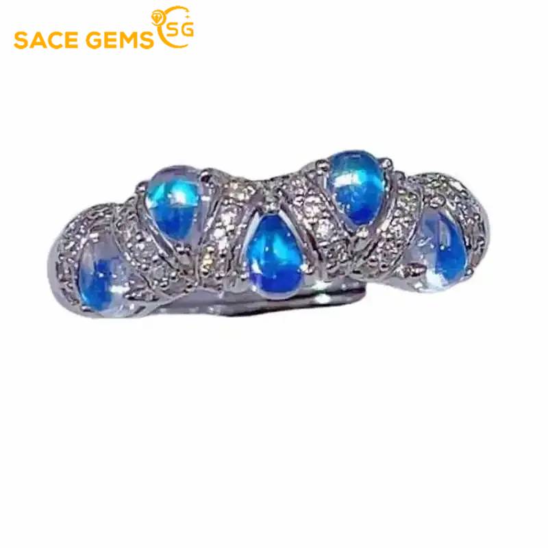 Sace Gems Кольца из стерлингового серебра 925 пробы с натуральным голубым лунным камнем 3*4 мм для женщин, помолвочные, для коктейльной вечеринки, изящные ювелирные изделия, подарок