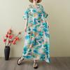 2025 Summer Plus Size New Dress Women Vintage Long Casual Loose Basic Printing V-Neck Dress Maxi