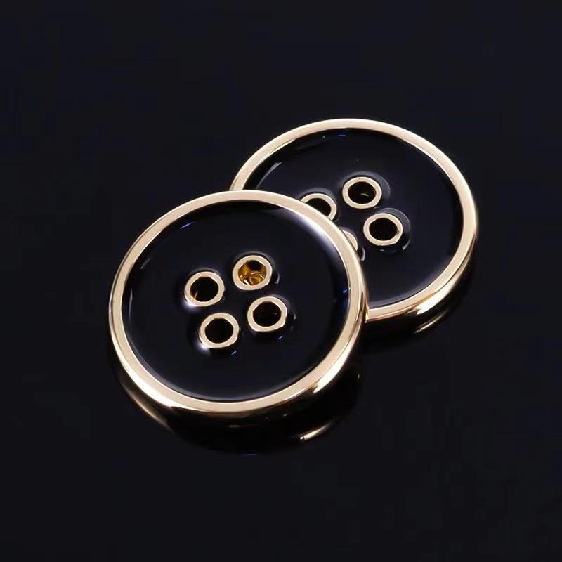 10PCS Zinc Alloy Buttons 4-Holes Buttons Black/Gold Fashion Round Zippers Leisure Clothes Shirt Overcoat Buttons