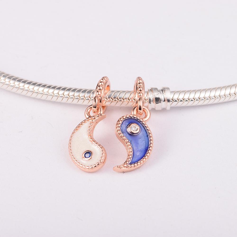 2022 Стерлингового Серебра 925 пробы на День святого Валентина, разделяемый Инь и Ян, сверкающий висячий шарм, подходит для европейских браслетов, бусин для изготовления ювелирных изделий