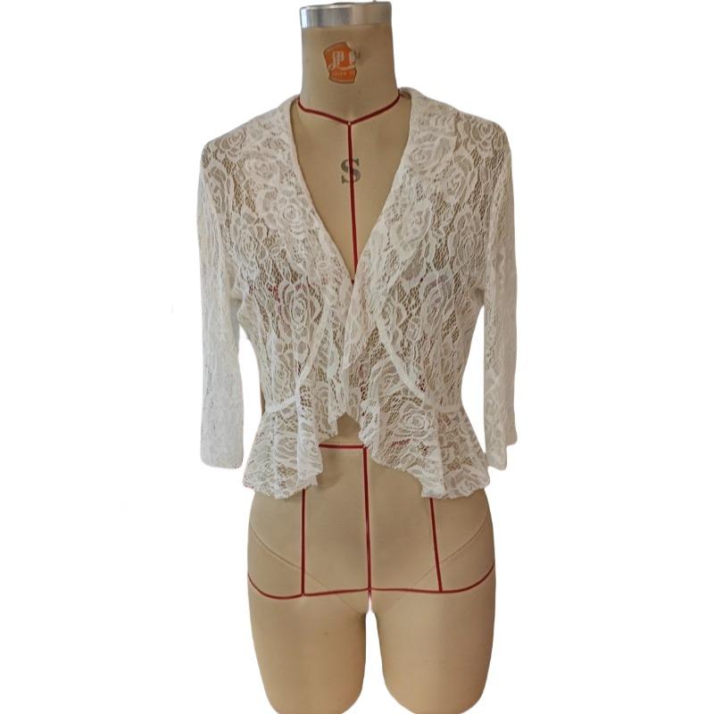 Женский элегантный модный короткий кружевной топ с открытыми лацканами и оборками