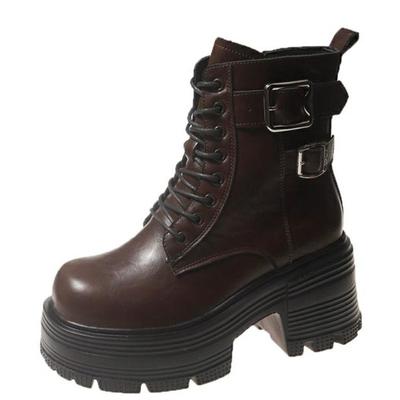 Модные женские мотоциклетные ботинки на высокой платформе высотой 8,5 см, зимние теплые ботинки на танкетке, ботильоны, массивные кроссовки, осенняя обувь в стиле панк для женщин