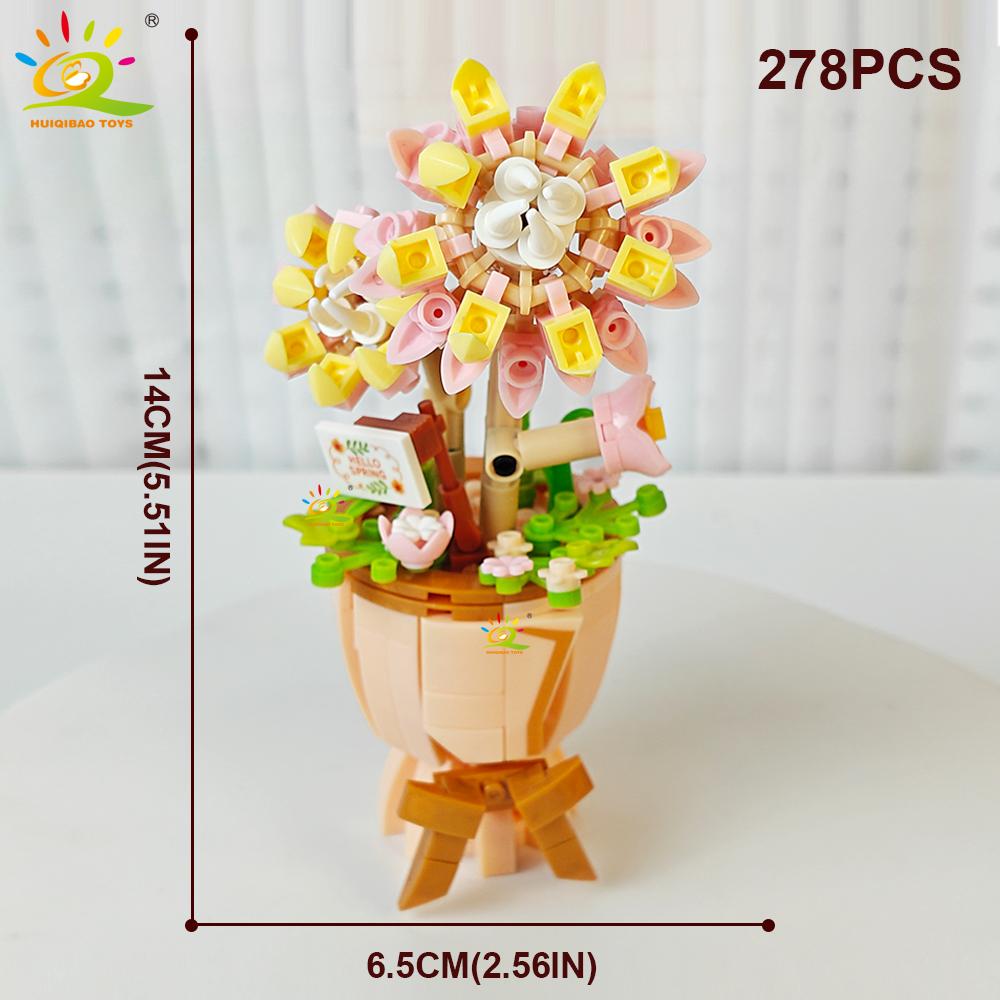 HUIQIBAO MOC Модель Цветка Микро Строительный Блок DIY Вечный Букет Украшение для Дома Стола Стола Растение Кирпич Подарок Девочке Детская Игрушка