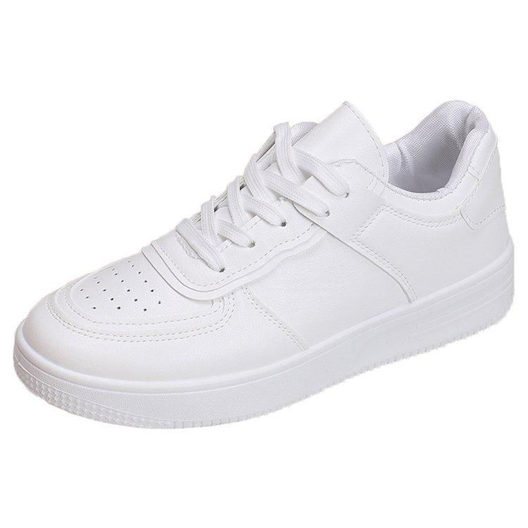 Foreign Trade Little White Shoes 2024 Spring and Autumn New Flat Bottom Pure White Round Head Board Shoes Student Lace-up Casual Shoes Women
