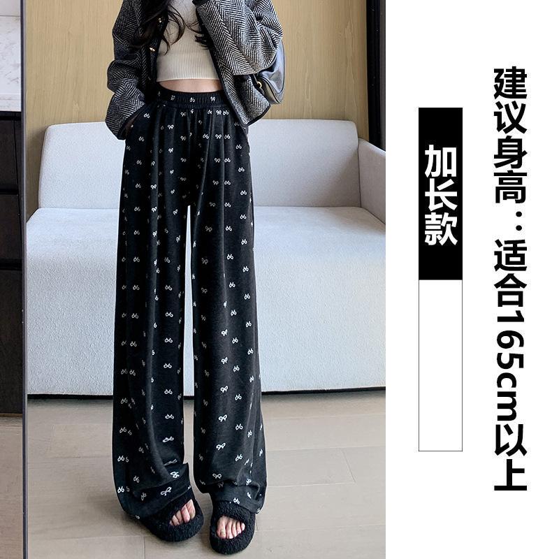 Серые спортивные штаны с бантом женские весенне-осенние новые с высокой посадкой прямые ленивый ветер маленькая драпировка широкие брюки