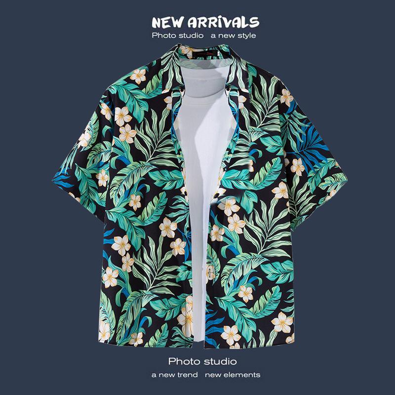 Мужская уличная модная летняя повседневная рубашка с гавайским мультяшным принтом, повседневные свободные рубашки с коротким рукавом, пляжные свободные топы