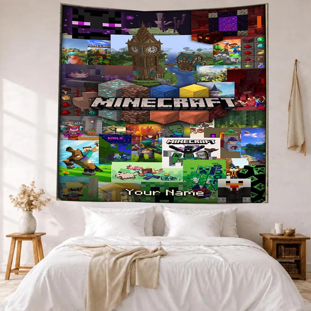 Minecraft Индивидуальный Декор Стены С Вашим Именем Гобелен Искусство Для Памяти Питомца День Рождения Свадебная Вечеринка Фон Семейный Подарок