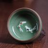 Kungfu Golden Fish Celadon Porcelain Teacups Crackle Chinese Tea Cup Longquan Tea Cup Bowl  Gift