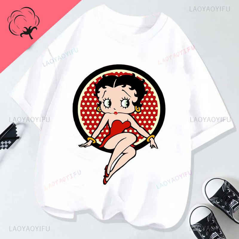 Hot Sale Bettyboop Camiseta Kawaii Cartoon Retro Style Cotton Crewneck Casual Y2k Clothes Tshirt Shoujo Girl Style Creativity