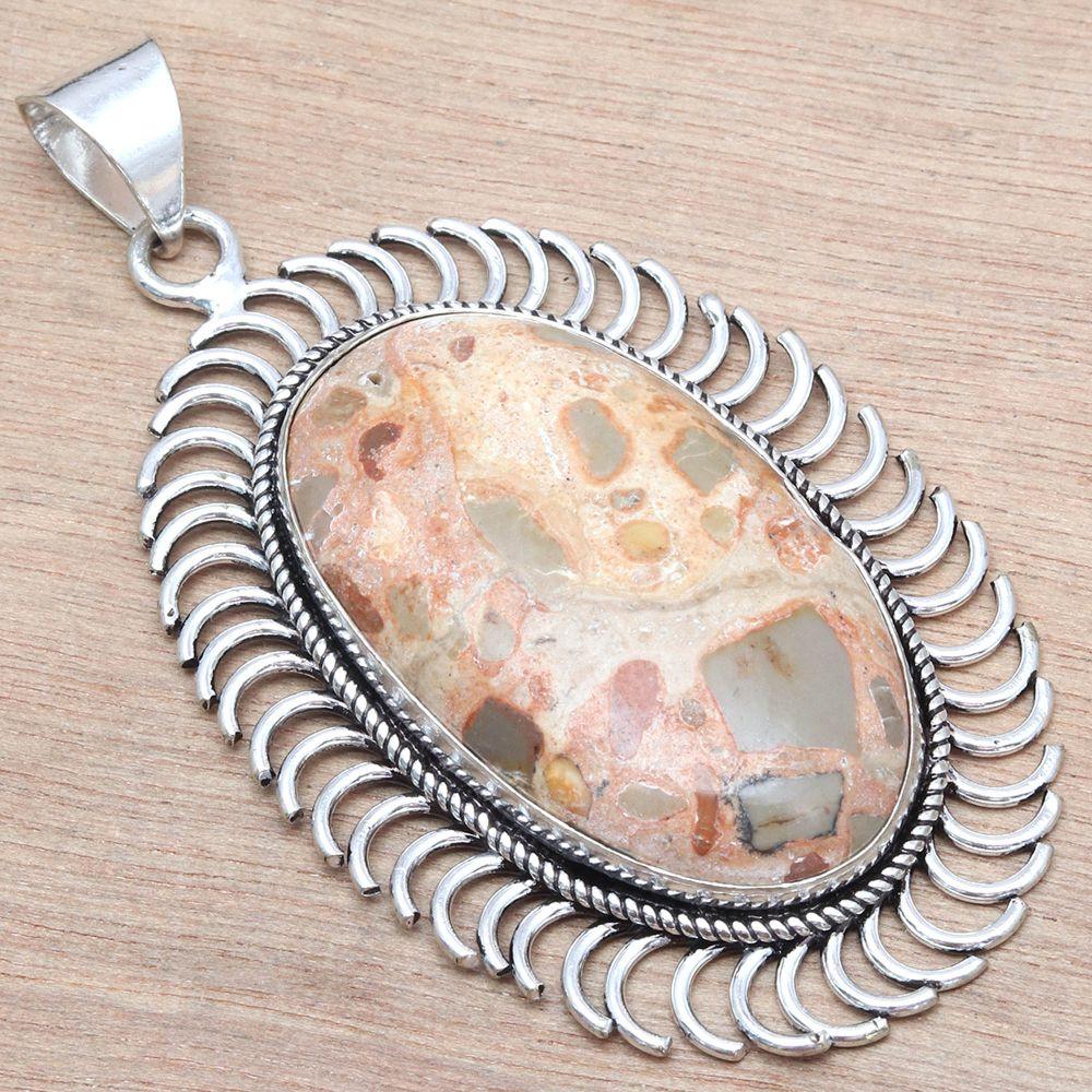 Pendant Bird Eye Jasper Gemstone Mother'Day Gift Silver Jewelry 2.5"