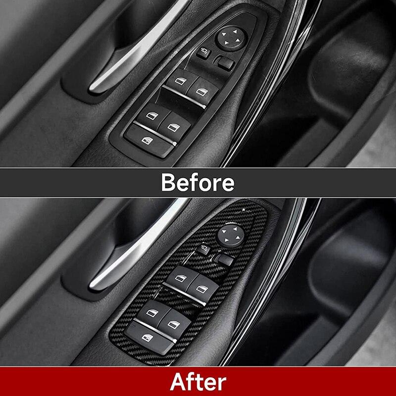 4Pcs/Set Car Interior Window Lift Switch Cover Trim Sticker for BMW 3 Series F30 Gran Turismo F34 Carbon Fiber Look Decoration