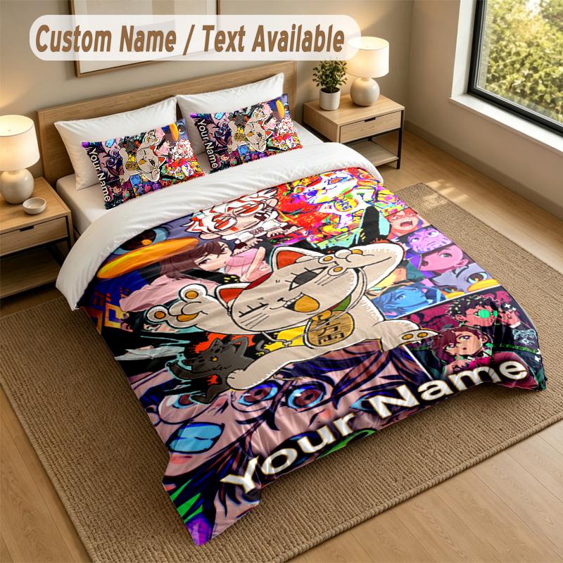 3Pcs Bedding Set Custom Name Text, 1 Sheet 2 Pillowcases Home Bed DecorDandadan