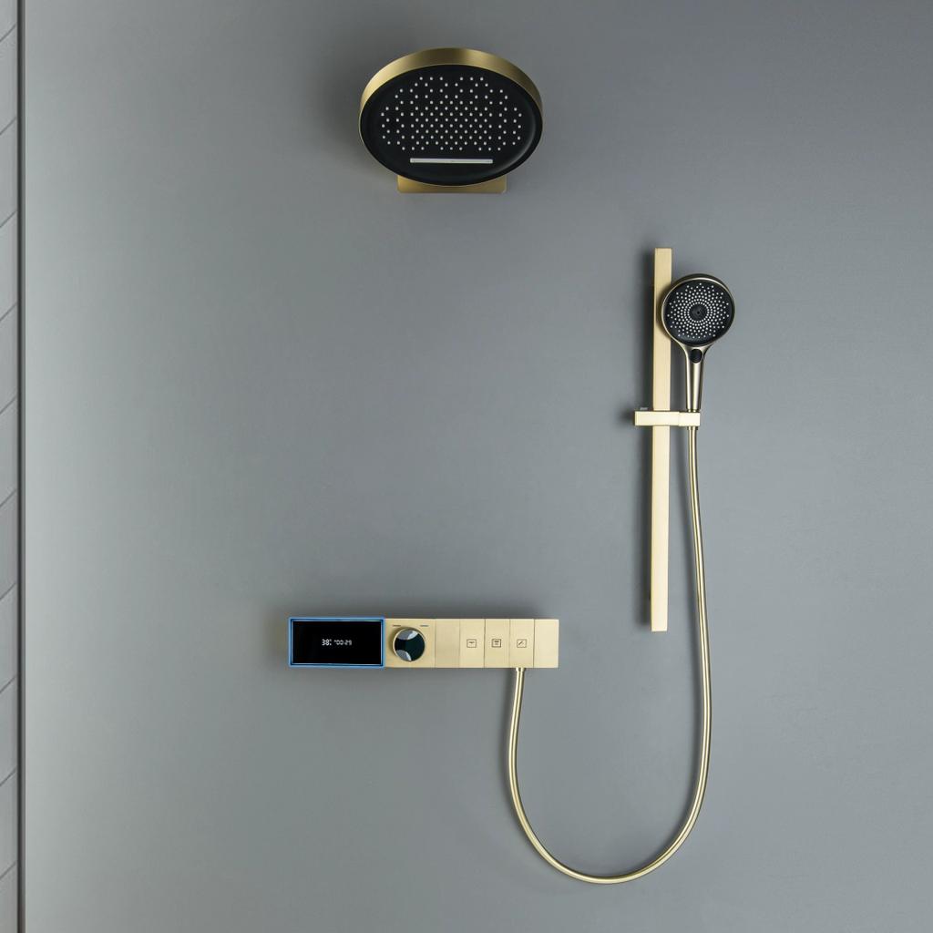 Smart Multifunction Brushed Rose Gold Bathroom Shower Faucet Concealed Rainfall Shower Faucet Ceiling Black Bath Shower Mixer