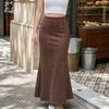 Womens 2026 Fall Vintage Suede Midi Skirt A Line Slim Fit Office Commute