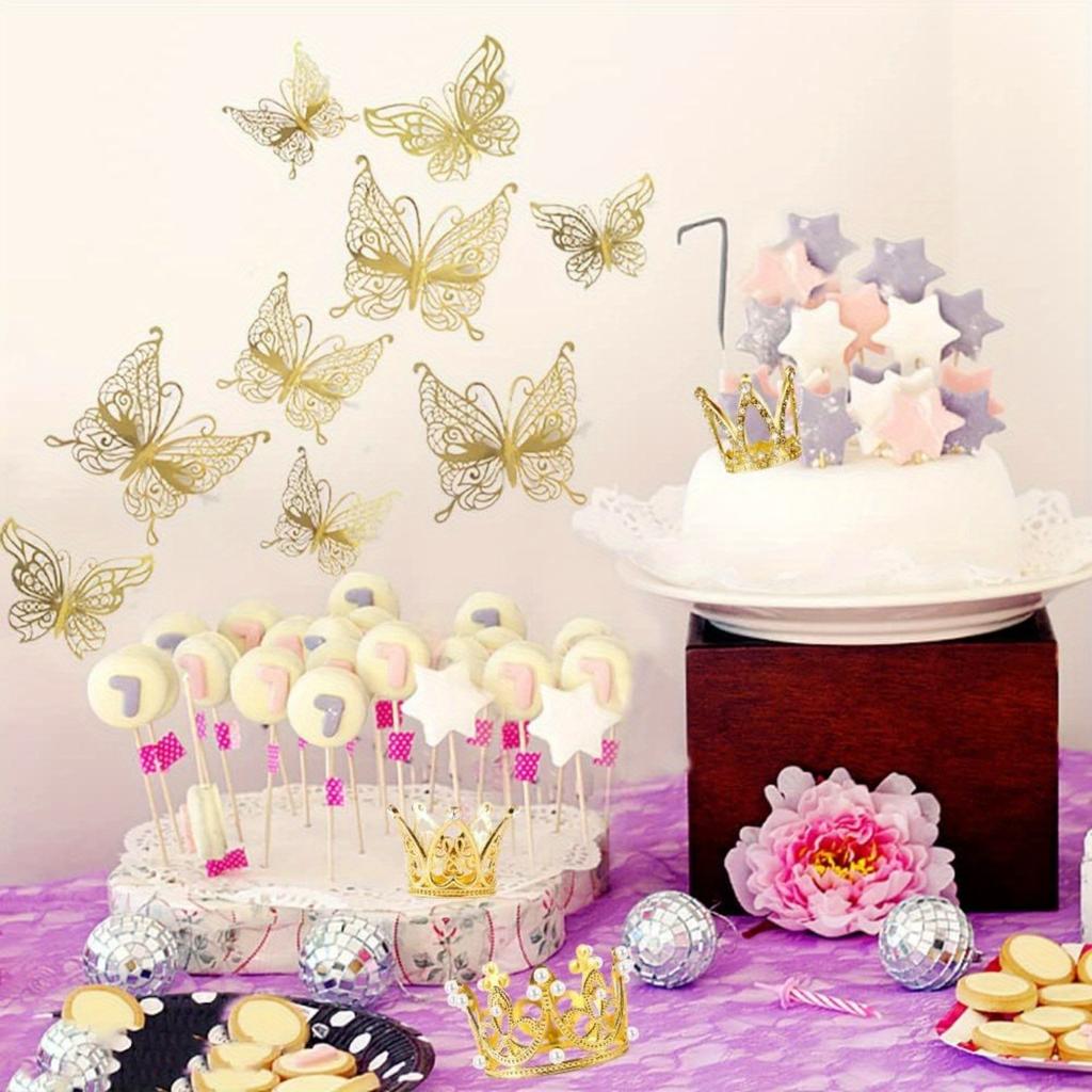 9 шт. Топпер для торта в виде короны Мини-тиара с 3D-украшением в виде бабочки Винтажный жемчужный стразовый топпер для торта в виде короны Топпер для кекса Украшение для торта