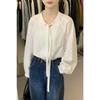 Fashionable Korean Version Autumn New Loose Casual Pullover Versatile Solid Color Ribbon Elegant Top