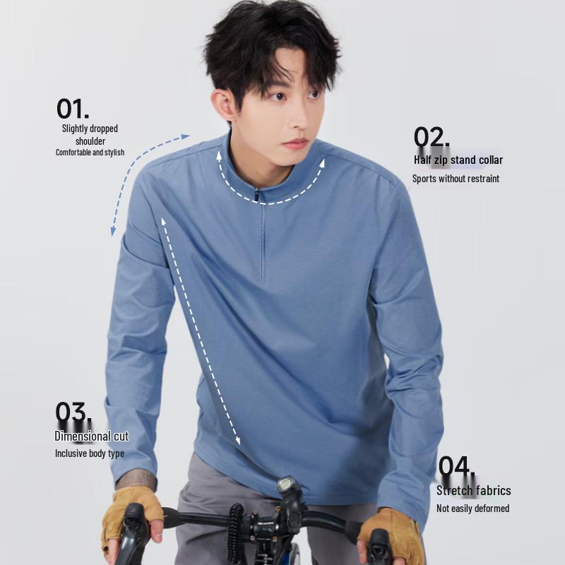 MINISO Men's Quick-Dry Half-Zip Long Sleeve Fitness T-Shirt