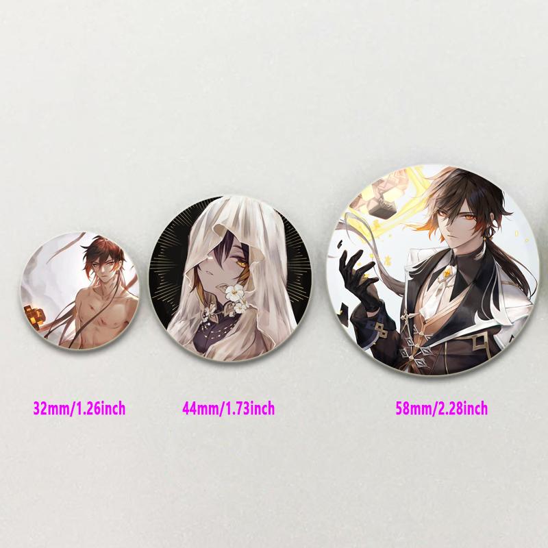 32/44/58mm Anime Genshin Impact Badge Zhongli Cartoon Brooches On Backpack Clothes Handmade Round Enamel Pins for Jewelry Gift Accessories